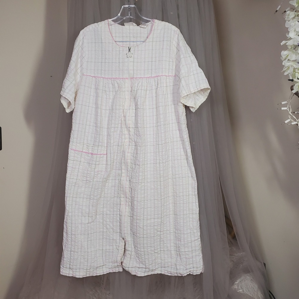 Grandmacore Cotton Nightgown Robe House Dress Zipper Robe Plaid Size L Classic